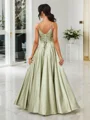 A-Line/Princess Silk Like Satin Ruched V-neck Sleeveless Floor-Length Bridesmaid Dresses