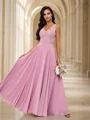 A-Line/Princess Chiffon Applique V-neck Sleeveless Floor-Length Bridesmaid Dresses