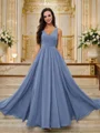 A-Line/Princess Chiffon Ruched V-neck Sleeveless Floor-Length Bridesmaid Dresses