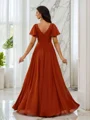 A-Line/Princess Chiffon Ruched V-neck Short Sleeves Floor-Length Bridesmaid Dresses