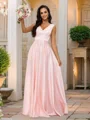 A-Line/Princess Satin V-neck Sleeveless Floor-Length Bridesmaid Dresses