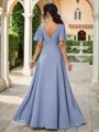A-Line/Princess Chiffon Ruched V-neck Short Sleeves Floor-Length Bridesmaid Dresses