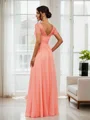 A-Line/Princess Chiffon Ruched V-neck Short Sleeves Floor-Length Bridesmaid Dresses
