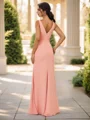 Sheath/Column Chiffon Ruched V-neck Sleeveless Floor-Length Bridesmaid Dresses