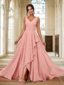 A-Line/Princess Chiffon Ruched V-neck Sleeveless Floor-Length Bridesmaid Dresses