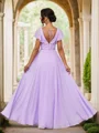 A-Line/Princess Chiffon Ruched V-neck Short Sleeves Floor-Length Bridesmaid Dresses