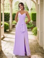 A-Line/Princess Chiffon Ruffles V-neck Sleeveless Floor-Length Bridesmaid Dresses
