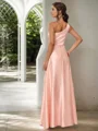 A-Line/Princess Silk Like Satin Ruched One-Shoulder Sleeveless Floor-Length Bridesmaid Dresses