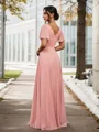 A-Line/Princess Chiffon Ruched V-neck Short Sleeves Floor-Length Bridesmaid Dresses