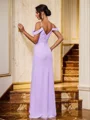 Sheath/Column Chiffon Ruched Straps Sleeveless Floor-Length Bridesmaid Dresses