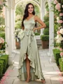 A-Line/Princess Silk Like Satin Ruffles V-neck Sleeveless Asymmetrical Bridesmaid Dresses