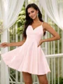 A-Line/Princess Satin Ruched V-neck Sleeveless Short/Mini Bridesmaid Dresses