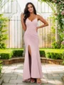 Sheath/Column Stretch Crepe Ruched V-neck Sleeveless Floor-Length Bridesmaid Dresses