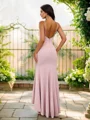 Sheath/Column Stretch Crepe Ruched V-neck Sleeveless Floor-Length Bridesmaid Dresses