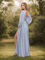 A-line/Princess Chiffon Ruched V-neck Long Sleeves Floor-Length Bridesmaid Dresses