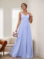 A-line/Princess Chiffon Ruched V-neck Sleeveless Floor-Length Bridesmaid Dresses
