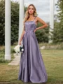 A-line/Princess Satin Spaghetti Straps Sleeveless Sweep/Brush Train Corset Bridesmaid Dresses