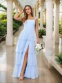 A-line/Princess Tulle Layers Straps Sleeveless Floor-Length Corset Bridesmaid Dresses
