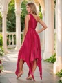 A-line/Princess Silk Like Satin Ruched One-Shoulder Sleeveless Tea-Length Bridesmaid Dresses