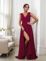 A-line/Princess Chiffon Ruched V-neck Sleeveless Sweep/Brush Train Bridesmaid Dresses
