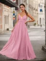 A-line/Princess Chiffon Ruched V-neck Sleeveless Floor-Length Bridesmaid Dresses