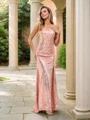 Sheath/Column Sequins Ruched V-neck Sleeveless Sweep/Brush Train Bridesmaid Dresses