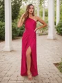 Sheath/Column Satin Chiffon Ruched One-Shoulder Sleeveless Asymmetrical Bridesmaid Dresses