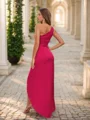 Sheath/Column Satin Chiffon Ruched One-Shoulder Sleeveless Asymmetrical Bridesmaid Dresses