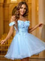 A-Line/Princess Tulle Applique Off-the-Shoulder Sleeveless Short/Mini Dresses
