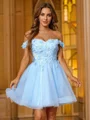 A-Line/Princess Tulle Applique Off-the-Shoulder Sleeveless Short/Mini Dresses