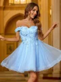 A-Line/Princess Tulle Applique Off-the-Shoulder Sleeveless Short/Mini Dresses