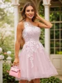 A-Line/Princess Tulle Lace One-Shoulder Sleeveless Short/Mini Dresses