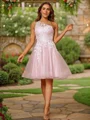 A-Line/Princess Tulle Lace One-Shoulder Sleeveless Short/Mini Dresses