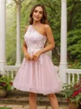 A-Line/Princess Tulle Lace One-Shoulder Sleeveless Short/Mini Dresses