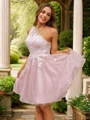 A-Line/Princess Tulle Lace One-Shoulder Sleeveless Short/Mini Dresses