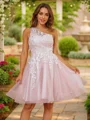 A-Line/Princess Tulle Lace One-Shoulder Sleeveless Short/Mini Dresses