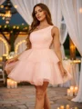 A-Line/Princess Tulle Ruffles One-Shoulder Sleeveless Short/Mini Dresses