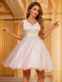 A-Line/Princess Sequin V-neck Sleeveless Short/Mini Dresses
