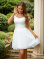 A-Line/Princess Tulle Lace V-neck Sleeveless Short/Mini Dresses