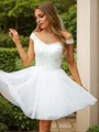A-Line/Princess Tulle Lace V-neck Sleeveless Short/Mini Dresses