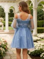 A-Line/Princess Beading Scoop 3/4 Sleeves Short/Mini Dresses