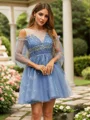 A-Line/Princess Beading Scoop 3/4 Sleeves Short/Mini Dresses