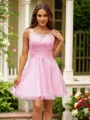 A-Line/Princess Tulle Applique Scoop Sleeveless Short/Mini Dresses