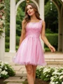 A-Line/Princess Tulle Applique Scoop Sleeveless Short/Mini Dresses