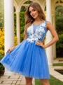 A-Line/Princess Tulle Applique Scoop Sleeveless Short/Mini Dresses