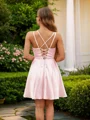 A-Line/Princess Silk like Satin Ruched V-neck Sleeveless Short/Mini Dresses