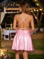 A-Line/Princess Silk Like Satin Ruffles Spaghetti Straps Sleeveless Short/Mini Dresses