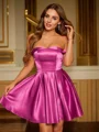 A-Line/Princess Satin Ruffles Off-the-Shoulder Sleeveless Short/Mini Dresses
