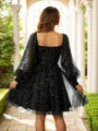A-Line/Princess Ruffles Square Long Sleeves Knee-Length Dresses