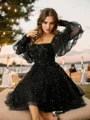 A-Line/Princess Ruffles Square Long Sleeves Knee-Length Dresses